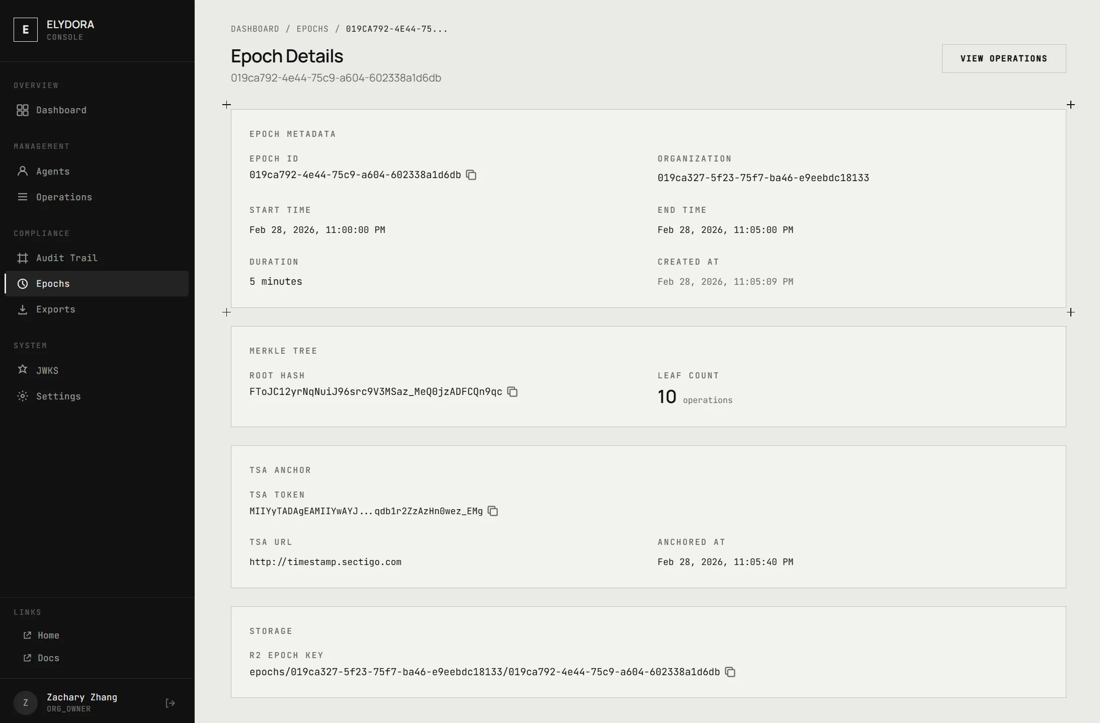 Epoch detail with TSA anchor
