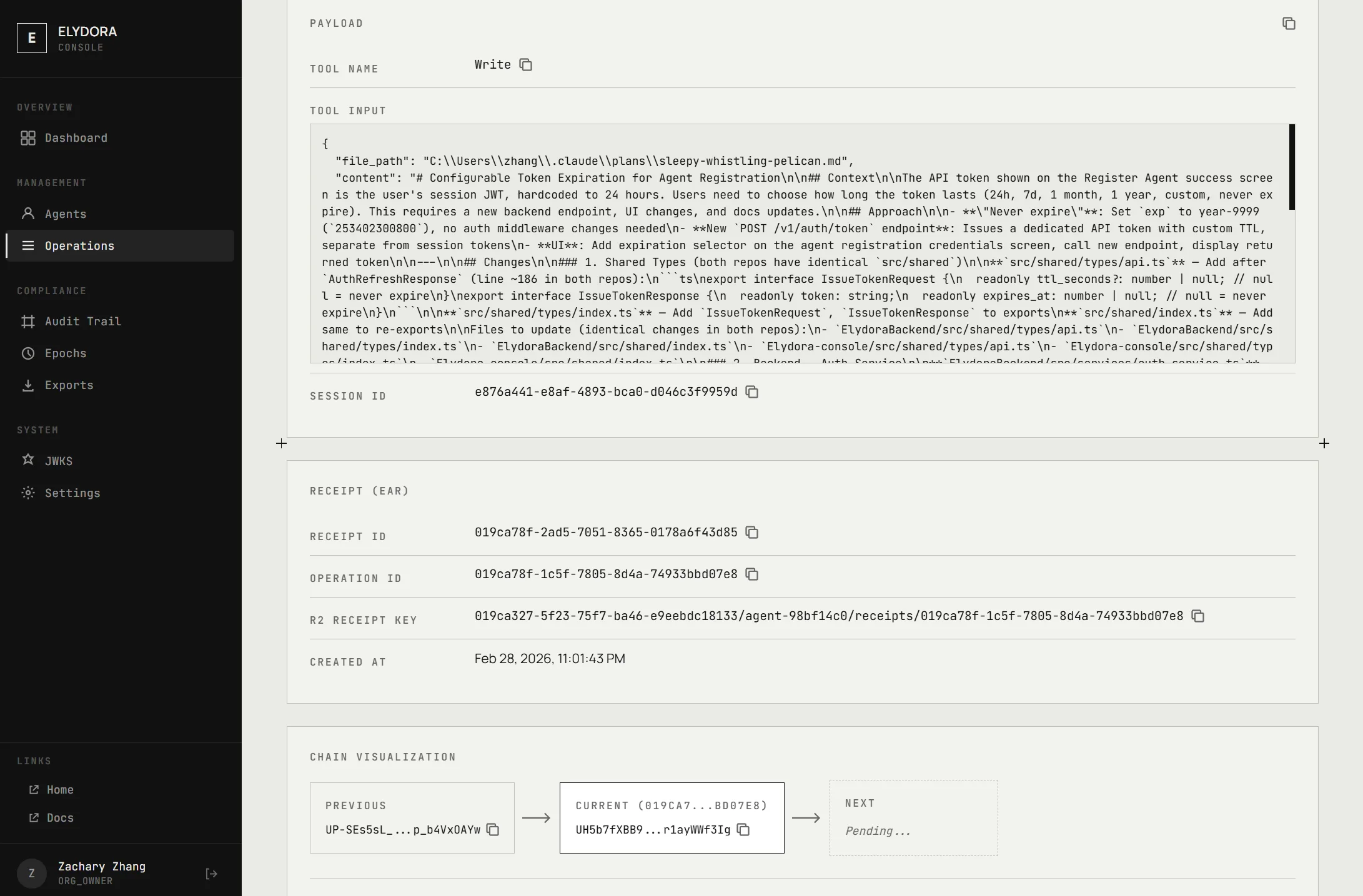 Payload and chain visualization